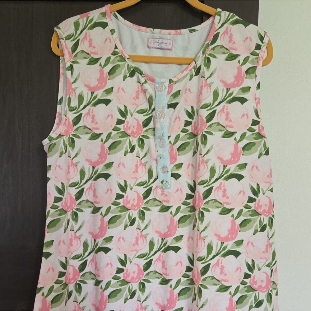 SWEETHONEY WOMENS FLORAL NIGHTGOWN SLEEVELESS BUTTON SCOOP NECK XXL